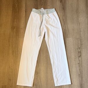 Figs White Boot Cut Lounge Pants with Light Gray Waistband